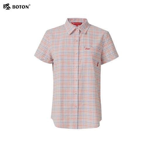 波顿夏季女士温柔格纹｜夏日薄款短袖衬衫女 亲肤透气翻领上衣LS066225 商品图5