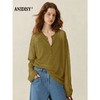 时尚开领长袖单排扣竹节麻针织上衣 商品缩略图2