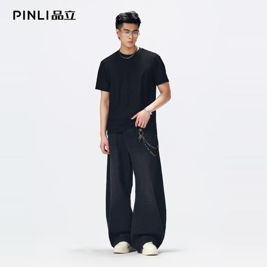 PINLI品立2026夏季新款男士微透轻薄凉感透气高弹圆领短袖T恤上衣GD262111036 商品图1