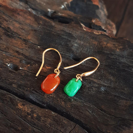 【天然正品】A货翡翠AU750玫瑰金镶天然细腻糯种方型红翡绿翠鸳鸯款翡翠耳坠280226NJS80 商品图5