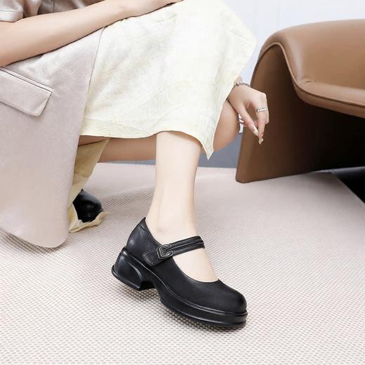 丁摩 新款厚底真皮小皮鞋女松糕底大码粗跟乐福鞋浅口玛丽珍女单鞋6ZF-3232 商品图3