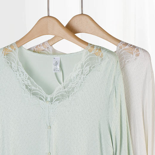 美奈川睡衣女家居服套装花边v领长袖套装 JJ28194 商品图2