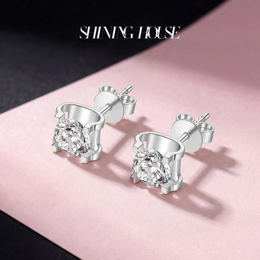 ShiningHouse[培育] 18k金钻石耳饰 公主方形人工真钻人造钻石K金耳饰简约牛头款钻石耳饰悦己送礼臻选【此商品不支持7天无理由退货退款】预计3个工作日发货 商品图3