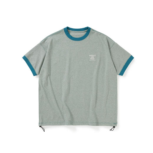 WHEELS and WIND 男女中性款细条纹宽松撞色圆领短袖T恤 商品图0