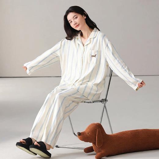 雀说纯棉睡衣女春秋季长袖开衫翻领家居服套装简约休闲可外穿ALW02G412345 商品图3