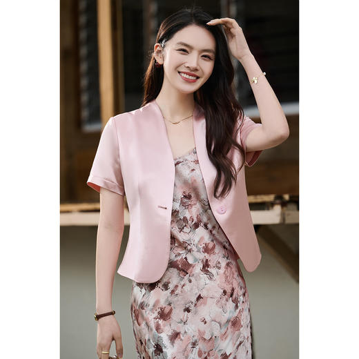 米思阳2026春夏新款通勤醋纤小西装高级感百搭短袖休闲上衣女2918 商品图1