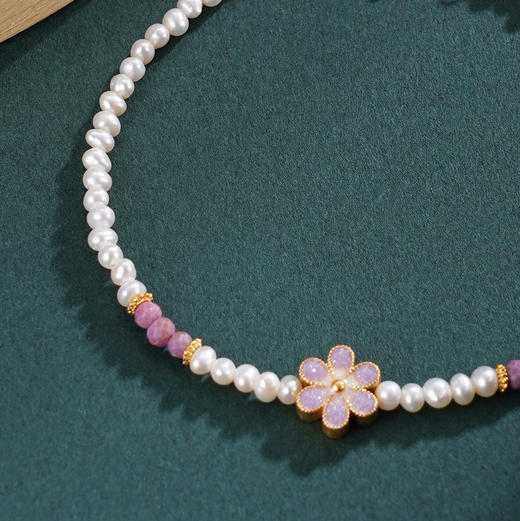 子佩集【紫梦花海】银S925珍珠惜王妃手链【SGB0770001】2.8mm珠镀金紫五瓣花朵2601 商品图1