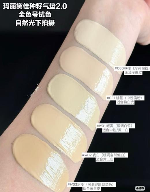 玛丽黛佳种籽贴肤锁妆气垫1+1替换装（2.0版）W01皑雾 黄一白推荐色号-0748 商品图3