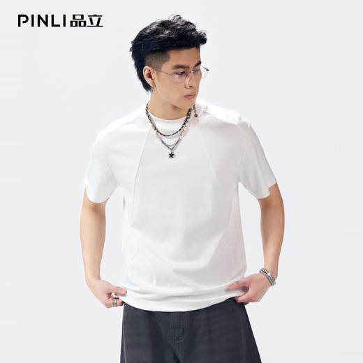PINLI品立2026夏季新款青年纯色百搭圆领落肩袖短袖T恤上衣潮牌男GD262111046 商品图3