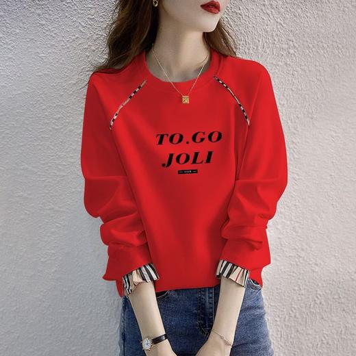 丁摩 薄款纯棉卫衣女春秋韩版无帽宽松套头长袖圆领假两件上衣潮6ZF-3238 商品图1