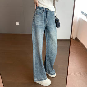 【春日蓝调】重工细钻！2026满天星棉混纺牛仔有筋骨烫钻复古微喇阔腿牛仔裤！