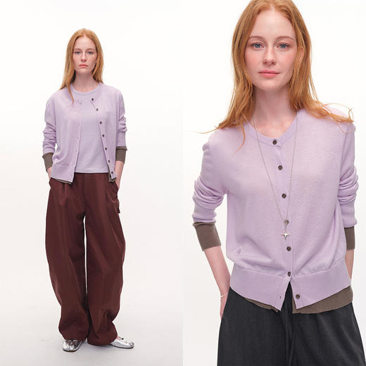 UMILAB｜薄荷糖*浅春系巴素兰精纺羊毛+醋酸轻薄假两件针织衫M911V 商品图2