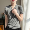 百媚生 精纺莱赛尔法式V领纯色交叉气质时尚短袖T恤YT-A311 商品缩略图2