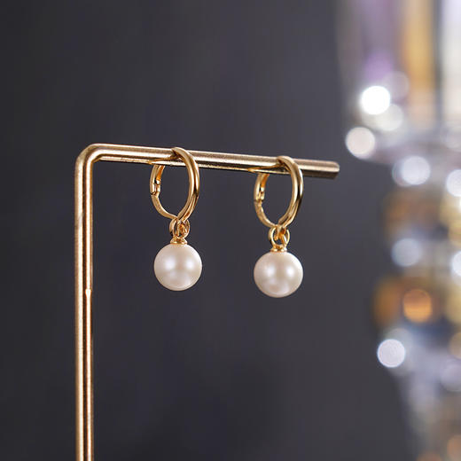 子佩集【雪魄凝辉】银S925珍珠惜王妃耳环【MLEH005】8mm珠镀金扣环圆圈2601 商品图0