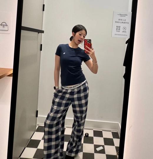 F032360水洗磨毛挺阔有型格纹字母织带休闲长裤睡裤 商品图8