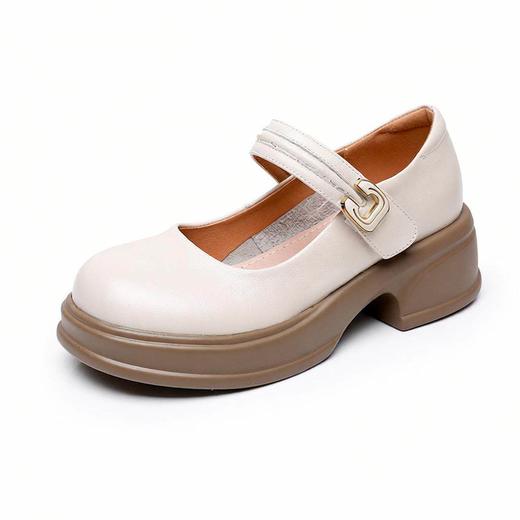 丁摩 新款厚底真皮小皮鞋女松糕底大码粗跟乐福鞋浅口玛丽珍女单鞋6ZF-3232 商品图1