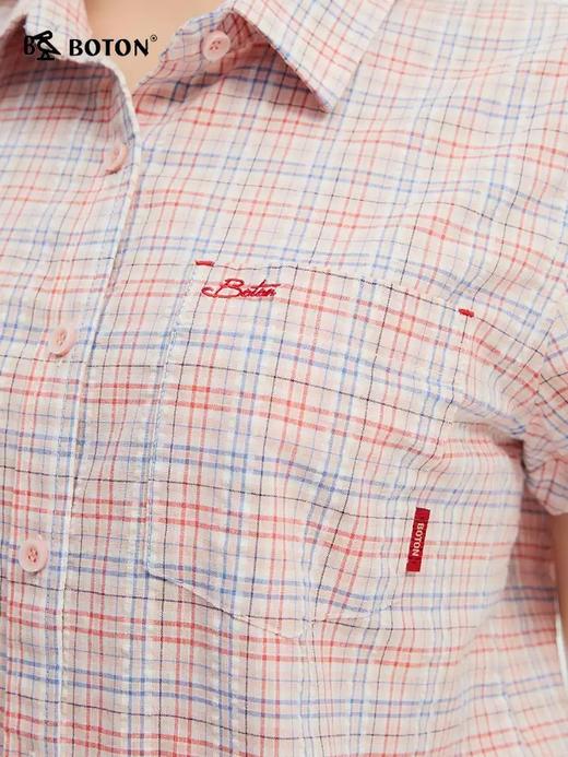 波顿夏季女士温柔格纹｜夏日薄款短袖衬衫女 亲肤透气翻领上衣LS066225 商品图4