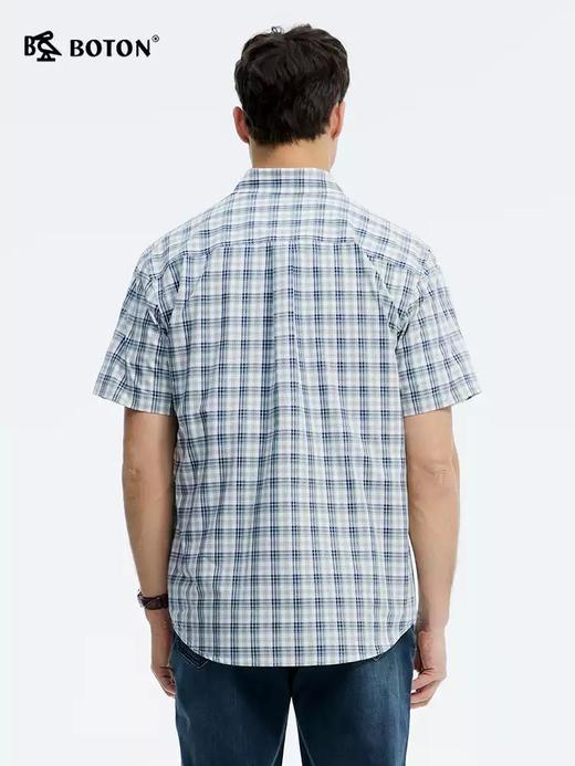 波顿夏季男士纯棉格纹短袖衬衫｜蓝绿白格子，清爽相伴MS113225 商品图1