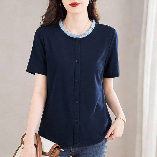 正肩圆领短袖t恤女2026新款夏爆款高端洋气女装减龄上衣半袖体恤 商品图0