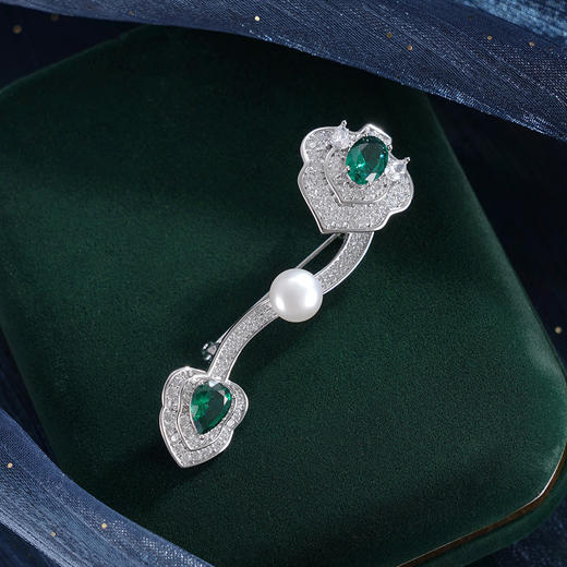 子佩集【如意珍宝】珍珠惜王妃胸针【ZXXZ007】7.5mm珠绿如意2601 商品图0