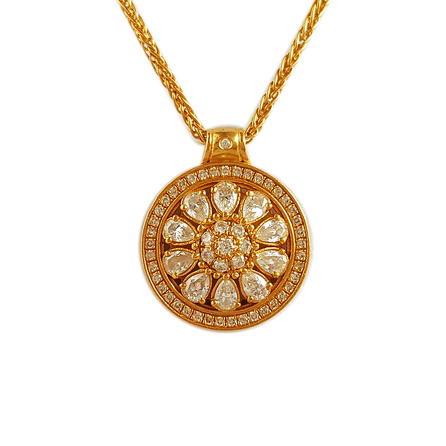 老铺古法足金柠檬片太阳花（3号）梨型钻石（小号）锁骨链 链长：46CM（长度可调节）220326NJS03