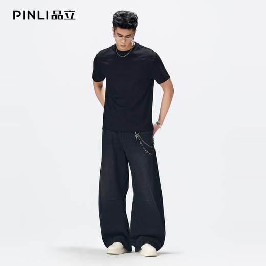 PINLI品立2026夏季新款男士纯色百搭圆领落肩袖短袖T恤上衣体恤潮GD262111040 商品图1