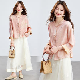 百媚生 新中式轻薄外套宽松春夏人丝提花上衣66110