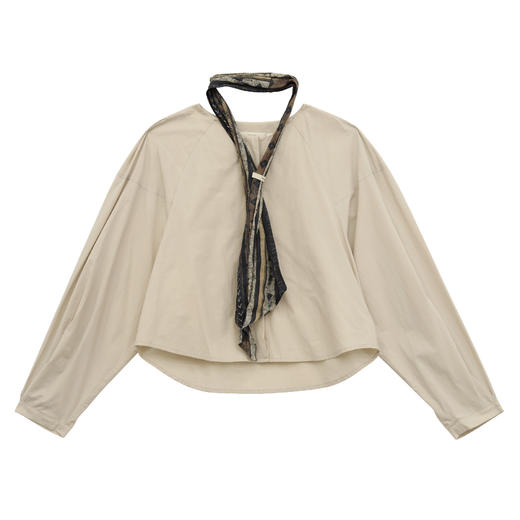 雀说【送苎麻丝巾】春款女装圆领长袖衬衣气质女式衬衫上衣ALW258112 商品图1