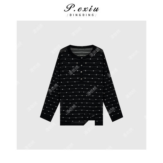 03-4潘依绣丁丁宠粉夏季波点显嫩圆领高级黑色长袖W387775 商品图0