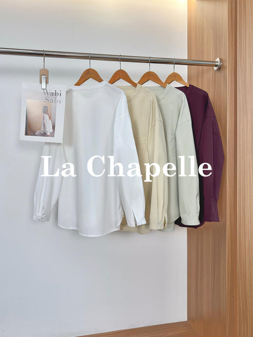 专柜实拍【气质文艺风】拉夏贝尔/La Chapelle纯棉舒适亲肤圆领排扣百搭休闲衬衫叠穿纯色长袖上衣 商品图7