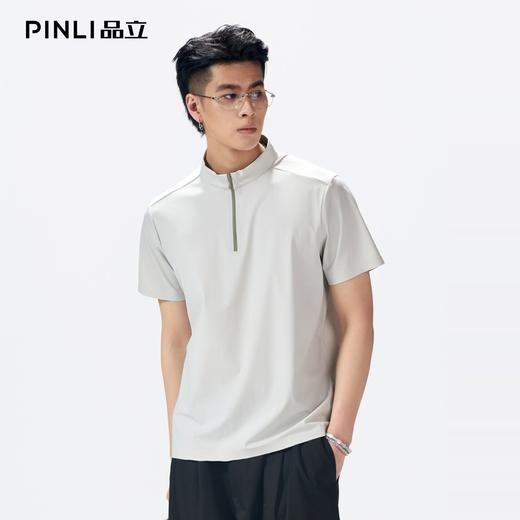 PINLI品立2026夏季新款男士拉链立领纯色短袖POLO衫上衣体恤潮牌GD262112052 商品图2