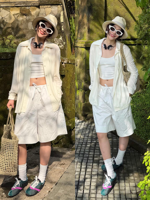 hidemi副线小h 宽松简约翻领长袖T恤开衫 商品图2