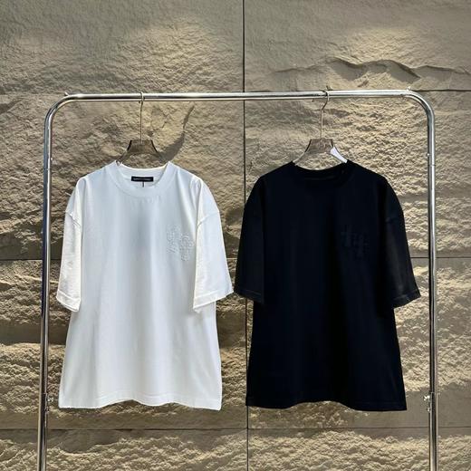 F032326夏季新款时尚百搭男女同款刺绣压花工艺休闲短袖T恤 商品图0