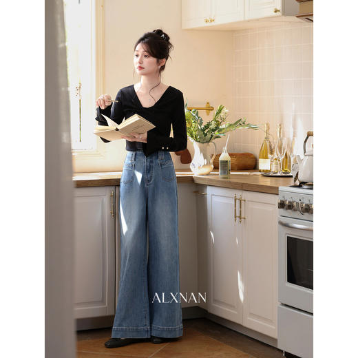 鹿向南「花畔闲步」牛仔阔腿裤女2026新款夏季复古风超火宽松裤子 商品图1