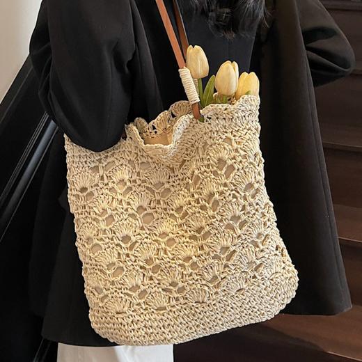 【森系钩花单肩包】森系钩花单肩编织包女文艺青年手提草编包海边度假沙滩包。ya 商品图1