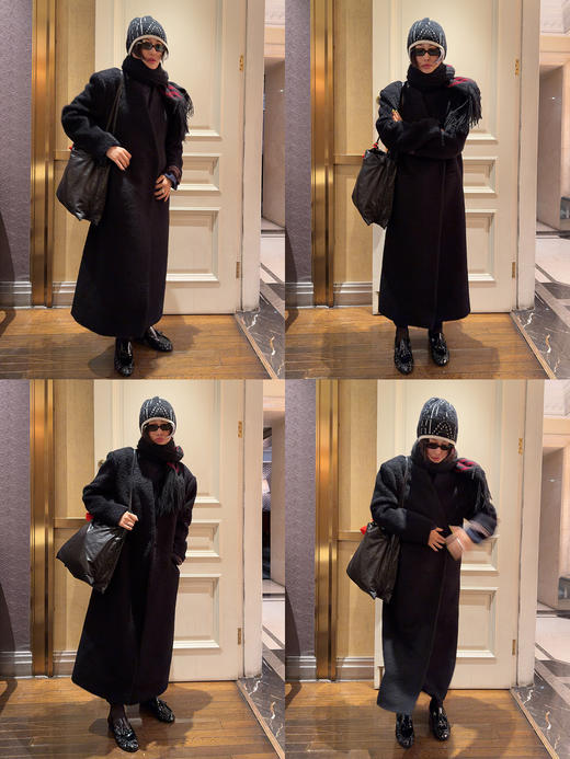 HIDEMI 大秀款进口羊毛长毛苏利V领极简廓形长款立裁西装权威大衣 商品图1