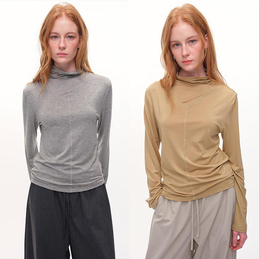 UMILAB｜裸感T*时髦哈苏线 天丝羊毛轻肤 小堆领万搭叠穿T恤T800V 商品图0