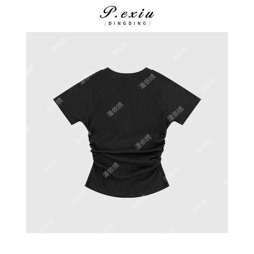 03-4潘依绣丁丁宠粉简约半开领褶皱收腰气质短袖T恤 W-62788 商品图2