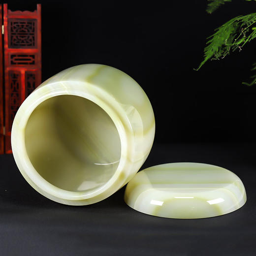 骨灰坛天然玉石阿富汗青白玉骨灰桶骨灰坛22.5*23cm 商品图2