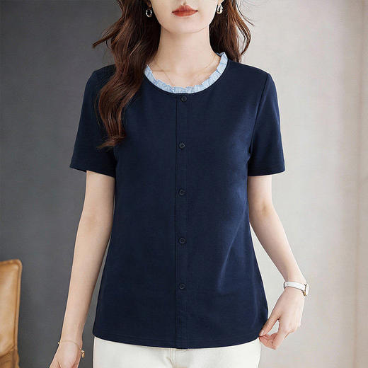 正肩圆领短袖t恤女2026新款夏爆款高端洋气女装减龄上衣半袖体恤 商品图4