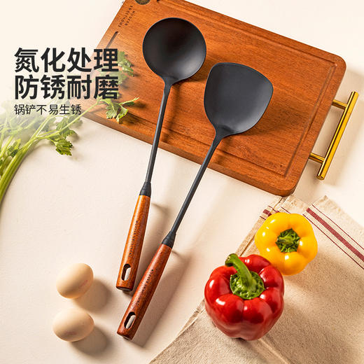 摩登主妇铁锅铲套装家用食品级铁锅专用厨具木柄汤勺炒勺炒菜铲子 商品图2