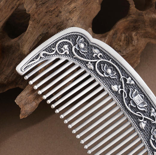 子佩集【满池娇】银S999梳子【HSSZ006】双色原创作品莲花卷草纹2601 商品图3