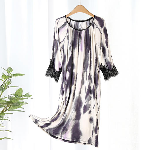 美奈川睡衣女家居服套装水墨印花莫代尔蕾丝裙 JJ28193 商品图0