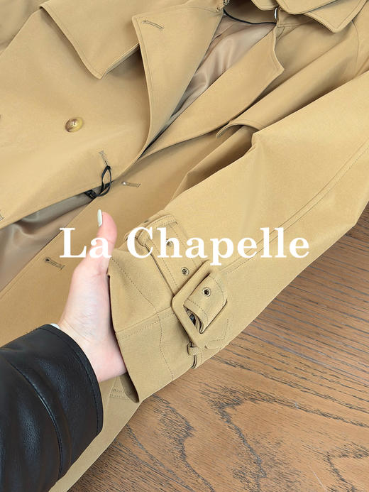 专柜实拍【轻奢英伦风！】拉夏贝尔/La Chapelle挺括有型气质翻领双排扣中长款通勤风廓形腰带风衣女 商品图7