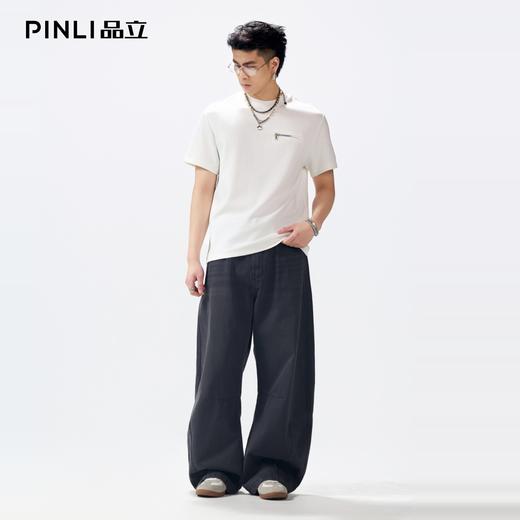 PINLI品立2026夏季新款男士纯色百搭圆领落肩短袖T恤上衣体恤潮牌GD262111049 商品图1