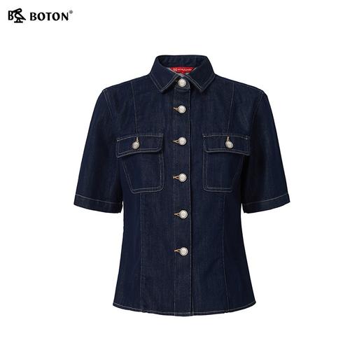 波顿夏女士显瘦利落短袖牛仔短袖衬衫 柔软质感通勤百搭衬衣LS067225 商品图5