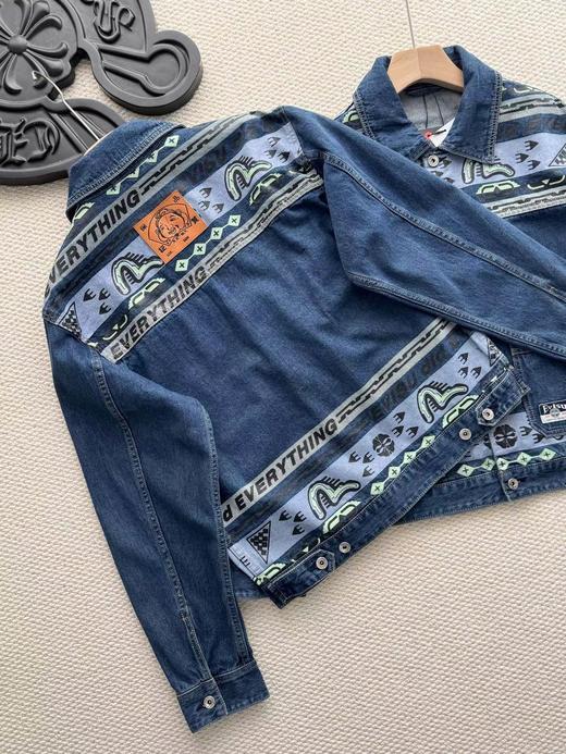 F032309新款男士复古风格海鸥印花拼接牛仔面料夹克外套 商品图1