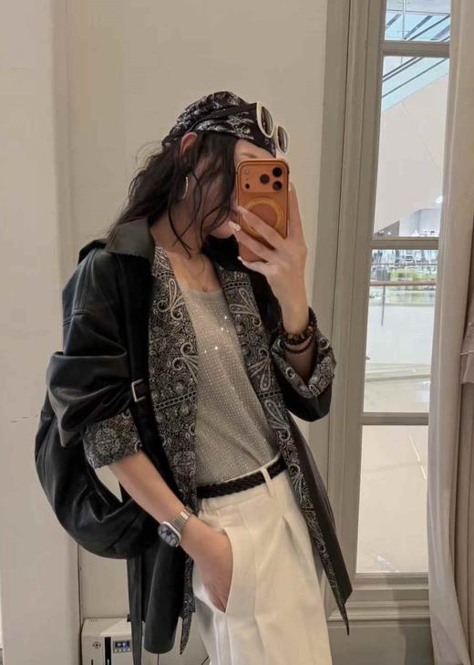 【门店同款】ENJOY春季“序光之旅”拼腰果花中长款皮衣 169649577 商品图8