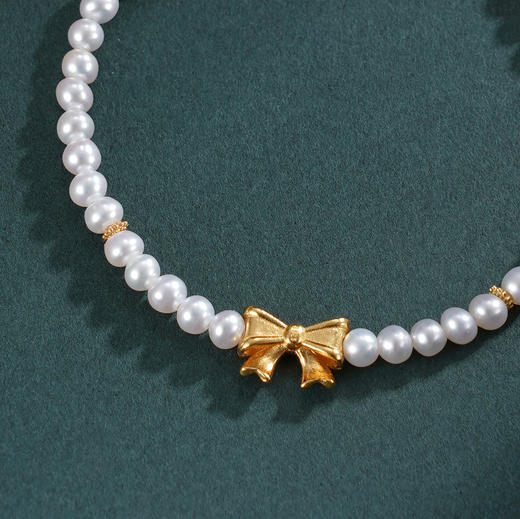 子佩集【巧结情缘】银S925珍珠惜王妃手链【SGB0648001】3.5mm珠镀金蝴蝶结儿童2601 商品图7