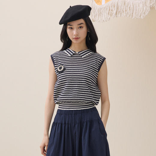 谜底针织衫无袖2026夏季新品H型老钱风polo领质感毛衣女262MZ0776 商品图0